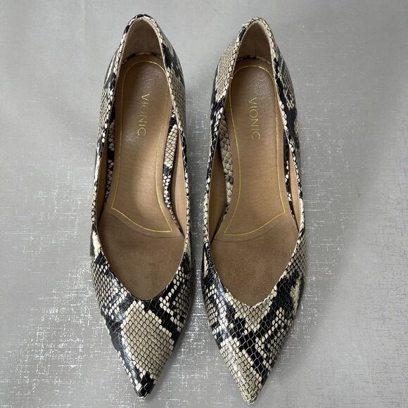 Vionic Womens 10 Josie Leather Pointed Toe Pumps Kitten Heels Shoes Snakeskin - Picture 2 of 14